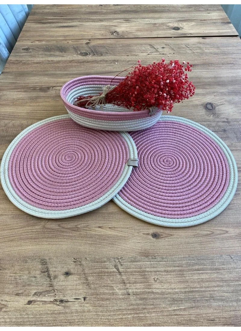 BDZ Deri BDZ Leather Jute Wicker American Service Plate and Basket 3 Pieces
