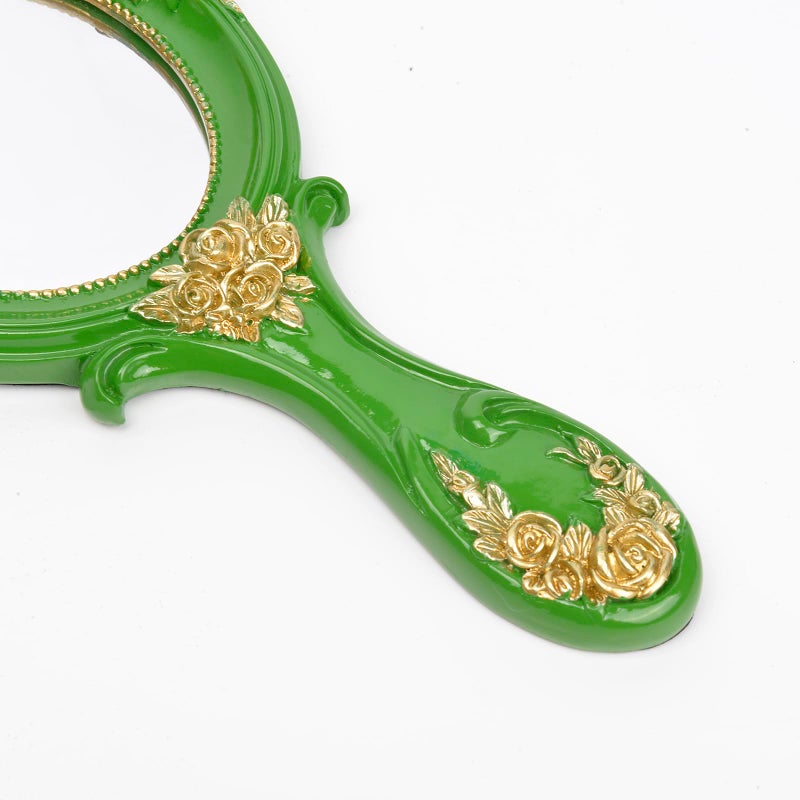 Nerien Nerien Handheld Mirror Vanity Makeup Mirror Travel Princess Metal Cosmetic Mirror Portable Oval Embossed Rose Mirrors Decorative Desk Girl Student Vintage Beautiful Handle Mirrors Green - Image 4