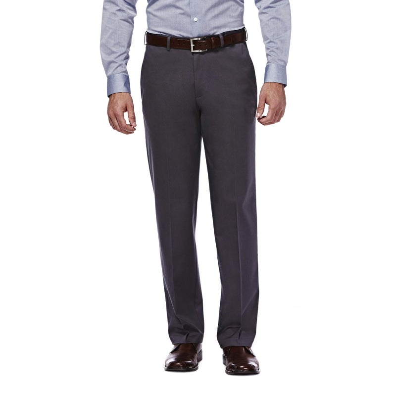 Haggar mens Premium No Iron Khaki Classic Fit Expandable Waist Flat Front Pant, Dark Grey, 44x30 - Image 1