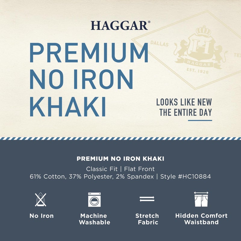 Haggar mens Premium No Iron Khaki Classic Fit Expandable Waist Flat Front Pant, Dark Grey, 44x30 - Image 4