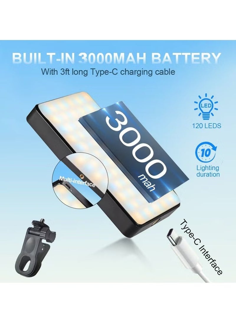 OMEVE 120 LED Selfie Fill Light With Front & Back Phone Clip, 3000mAh Rechargeable ,3 Modes with 10 Level,Portable Clip on Light for Phone/Tablet/Laptop, Zoom Call TikTok Video Fill Light - Image 3