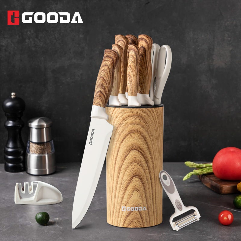 GOODA Knife Set,GOODA 9 Piece Kitchen Knife Set with Block and Sharpener, Anti-Rust Stainless Steel Cooking Knives Set for Kitchen, Chef Knife Block Set - Image 5