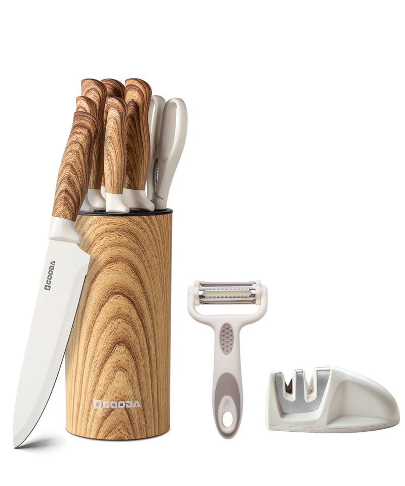 GOODA Knife Set,GOODA 9 Piece Kitchen Knife Set with Block and Sharpener, Anti-Rust Stainless Steel Cooking Knives Set for Kitchen, Chef Knife Block Set - Image 1