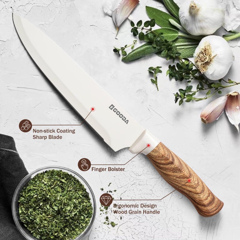 GOODA Knife Set,GOODA 9 Piece Kitchen Knife Set with Block and Sharpener, Anti-Rust Stainless Steel Cooking Knives Set for Kitchen, Chef Knife Block Set - Image 3
