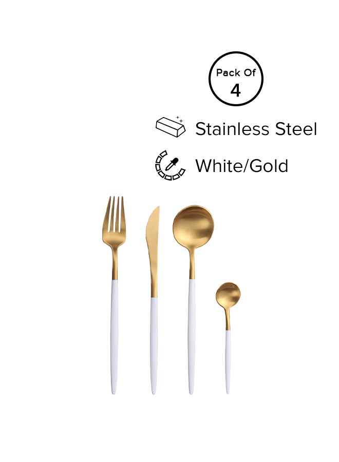 4-Piece Stainless Steel Cutlery Set White / Gold - Image 1