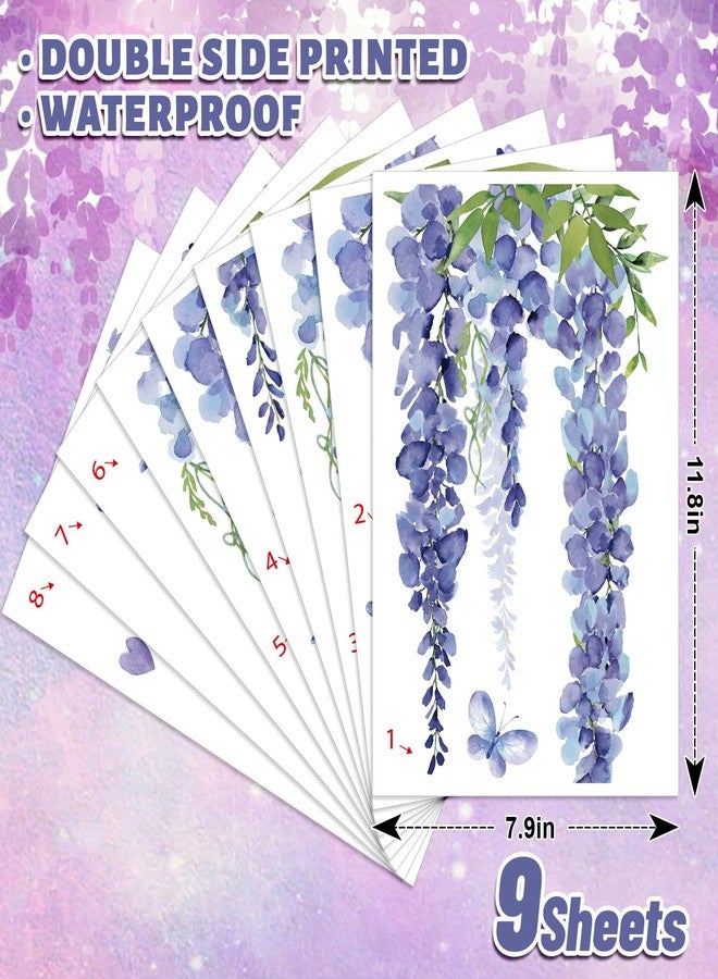 Whaline 9 Sheets Blue Purple Floral Window Cling Stickers Hanging Wisteria Flower Vine Window Decals Watercolor Reusable Anti-Collision Glass Doors Stickers for Spring Summer Party Home Classroom - Image 2