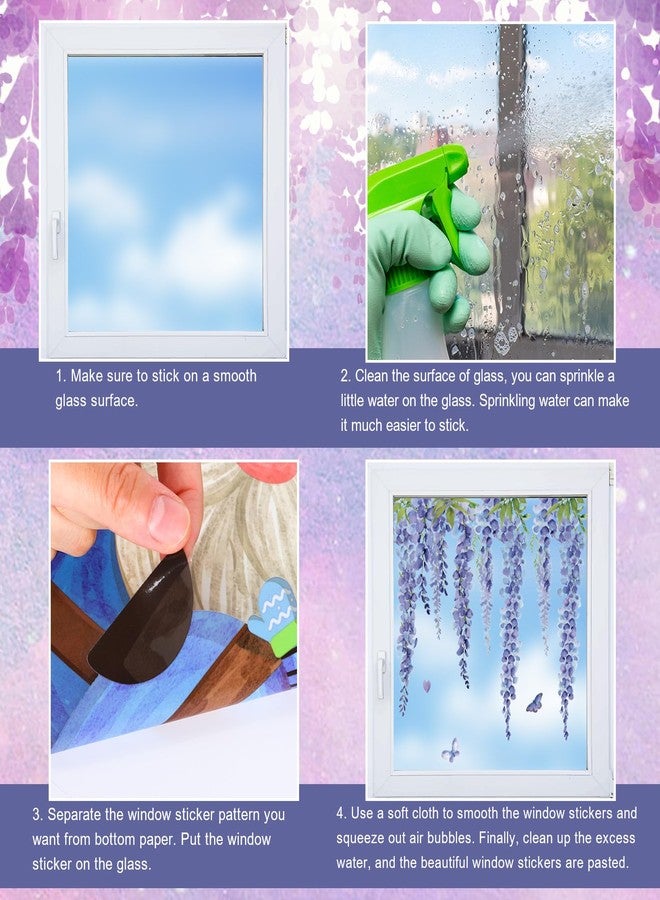 Whaline 9 Sheets Blue Purple Floral Window Cling Stickers Hanging Wisteria Flower Vine Window Decals Watercolor Reusable Anti-Collision Glass Doors Stickers for Spring Summer Party Home Classroom - Image 3