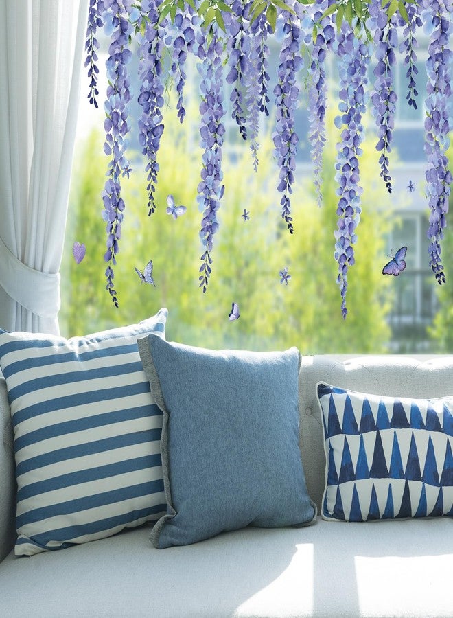Whaline 9 Sheets Blue Purple Floral Window Cling Stickers Hanging Wisteria Flower Vine Window Decals Watercolor Reusable Anti-Collision Glass Doors Stickers for Spring Summer Party Home Classroom - Image 5