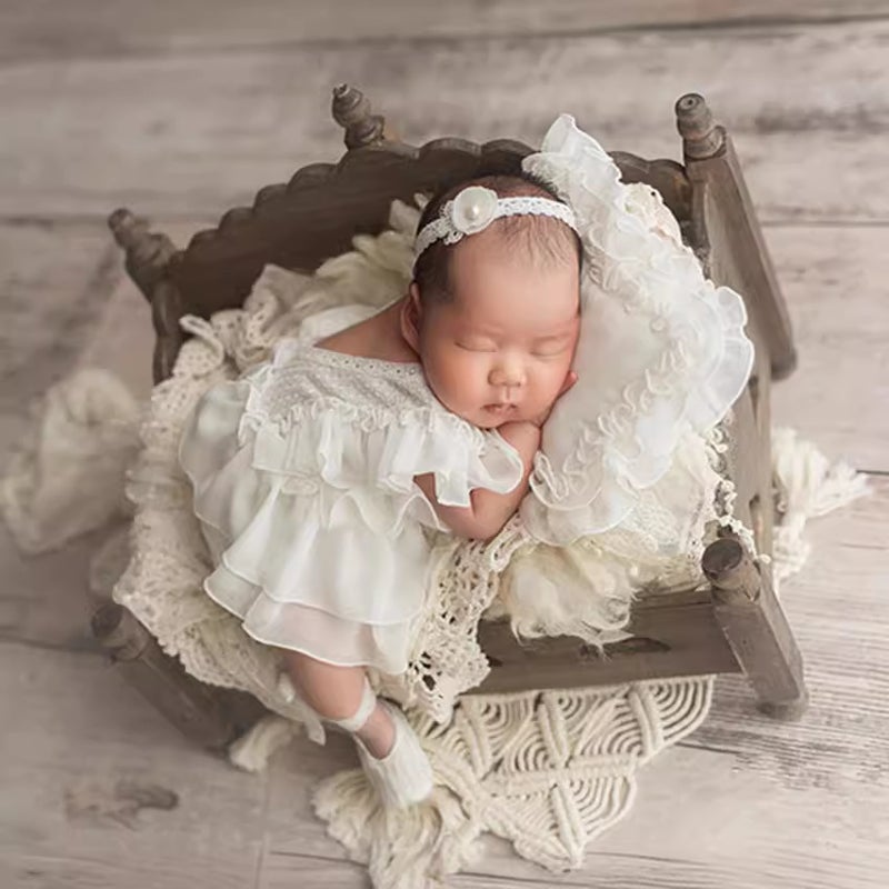 general Newborn Baby Girl Photography Costume Princess Dress Set with Hat Pillow and Bear - Image 4