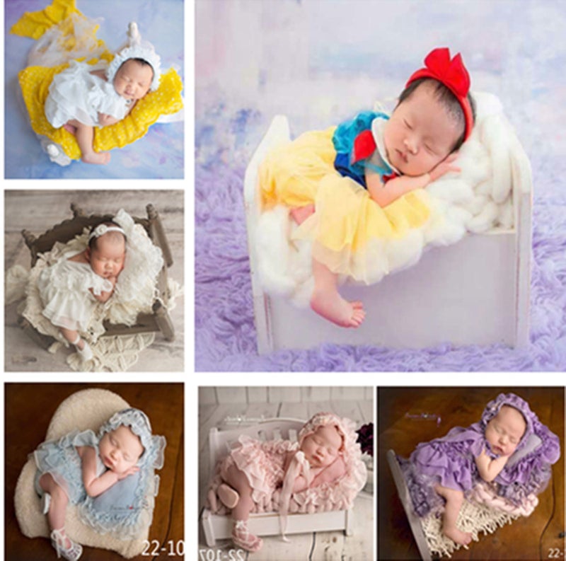 general Newborn Baby Girl Photography Costume Princess Dress Set with Hat Pillow and Bear - Image 2