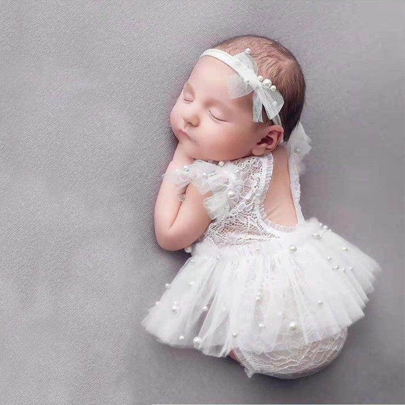 general Newborn Baby Girl Photography Costume Princess Dress Set with Hat Pillow and Bear - Image 5