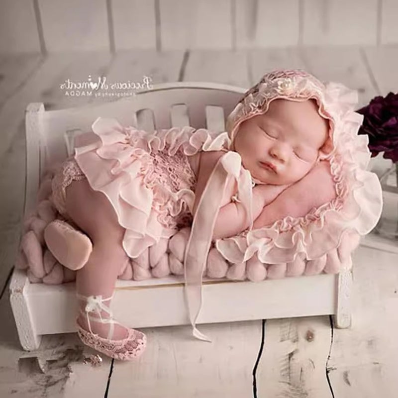 general Newborn Baby Girl Photography Costume Princess Dress Set with Hat Pillow and Bear - Image 3