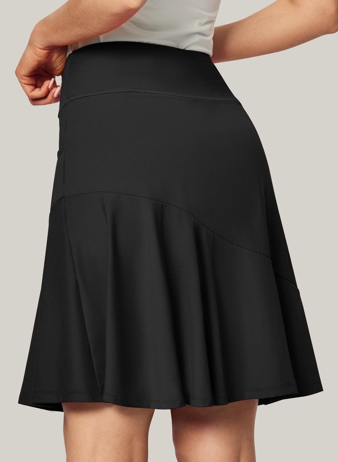 IUGA Ruffle Knee Length Skorts for Women with Pockets High Waisted Skirt with Shorts Underneath for Golf Athletic 20'' Black - Image 2