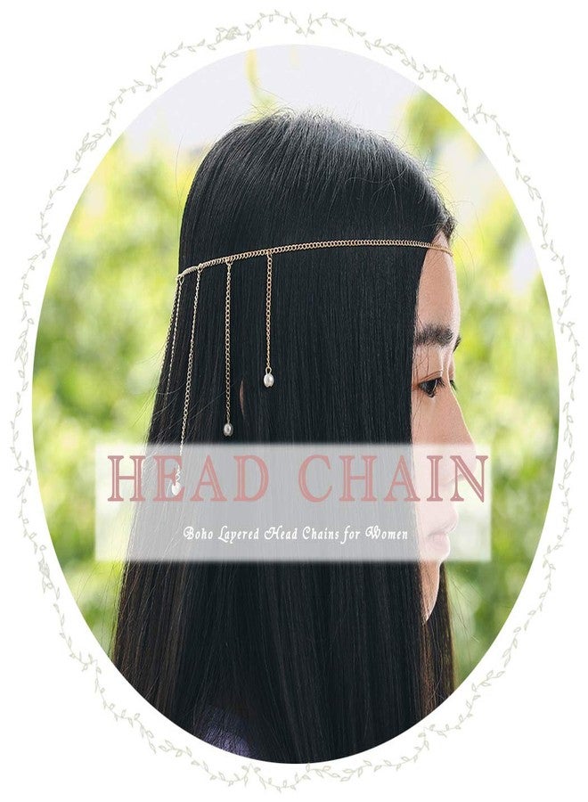 Belicia 1 PCS PREMIUM Bohemian Pearl Tassel Head Chain | Adjustable Forehead Hair Chain for Brides, Bridesmaids, Proms, and Festivals | Hair Accessories Jewelry for Women and Girls (Gold) Belicia - Image 3