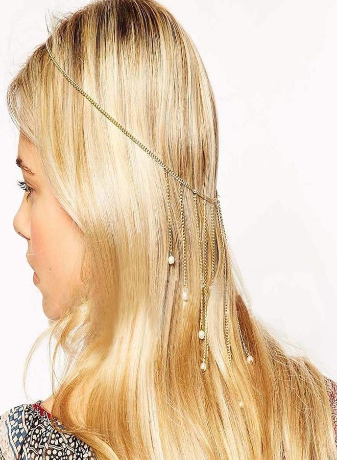 Belicia 1 PCS PREMIUM Bohemian Pearl Tassel Head Chain | Adjustable Forehead Hair Chain for Brides, Bridesmaids, Proms, and Festivals | Hair Accessories Jewelry for Women and Girls (Gold) Belicia - Image 2