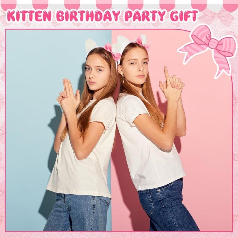 Cat Ears Headband 12-Pack: 5.5 X 5 Inches Soft Felt & Durable Plastic - Cute Bow Design Cat Ears Hair Accessory for Women, Cosplay, Birthday Parties, Spa & Photo Shoots - Image 4