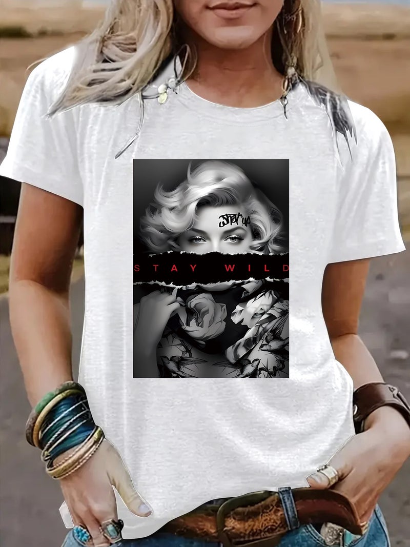 Summer Women'S Poster Pattern Round Neck Short Sleeve Casual Fashion Explosions T-Shirt - Image 3