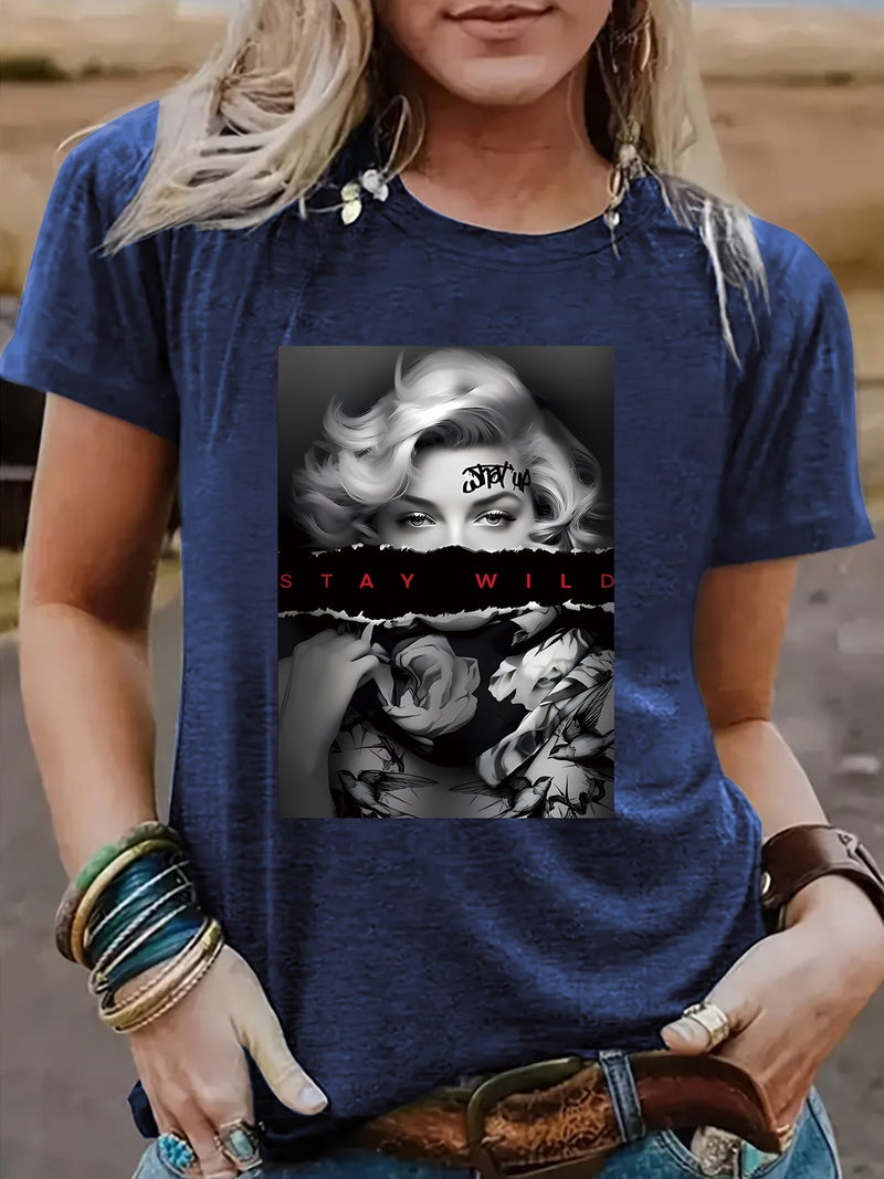 Summer Women'S Poster Pattern Round Neck Short Sleeve Casual Fashion Explosions T-Shirt - Image 4