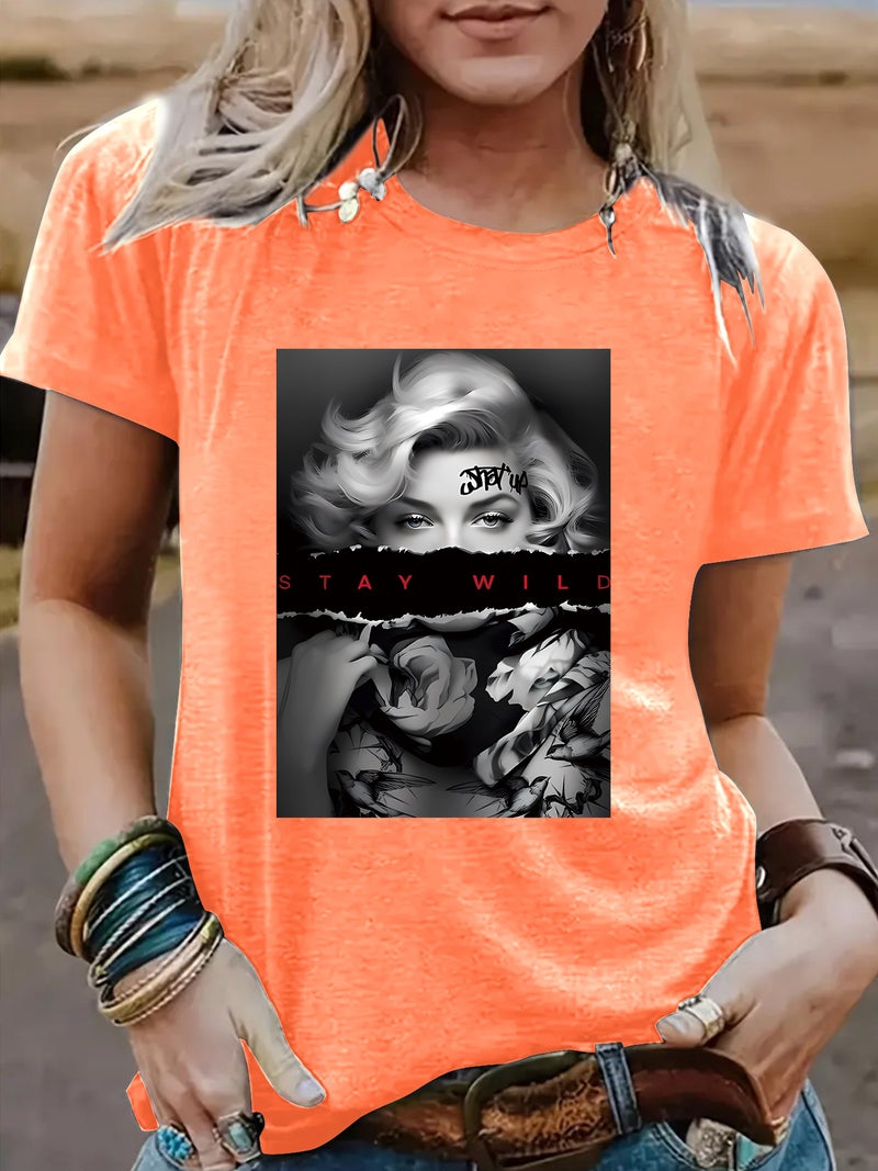 Summer Women'S Poster Pattern Round Neck Short Sleeve Casual Fashion Explosions T-Shirt - Image 1
