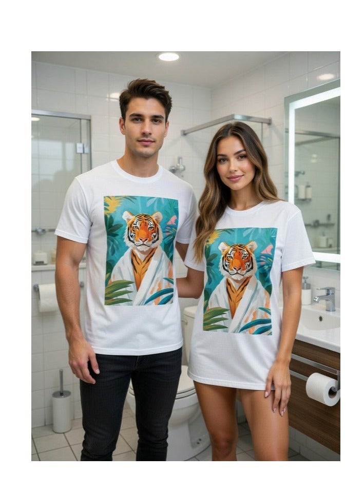 Dirty Lizard 1pc Unisex white t-shirt with animal print 100% cotton 8 - Image 1