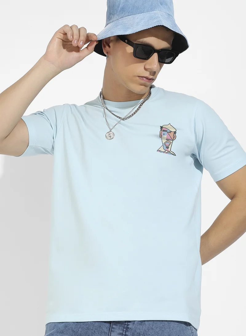 Campus Sutra Men's Icy Blue Basic Regular Fit T-Shirt