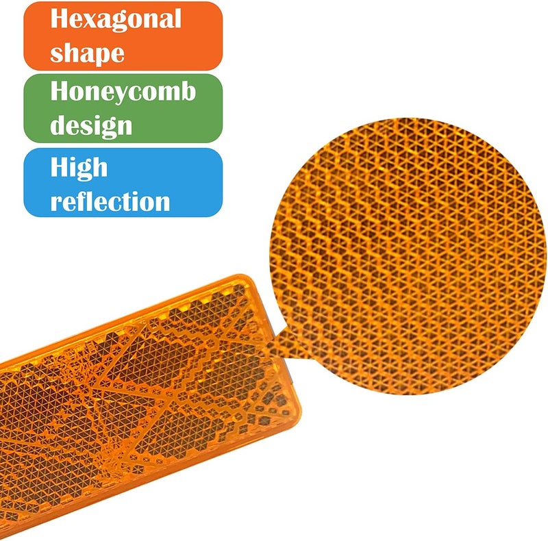 WELNENT E-Mark DOT 4A CCC 2pcs Rectangle Reflector Self Adhesive Stick on Trailer Driveway Mailbox (Amber) - Image 3