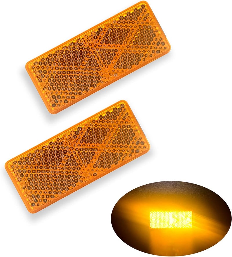 WELNENT E-Mark DOT 4A CCC 2pcs Rectangle Reflector Self Adhesive Stick on Trailer Driveway Mailbox (Amber) - Image 1