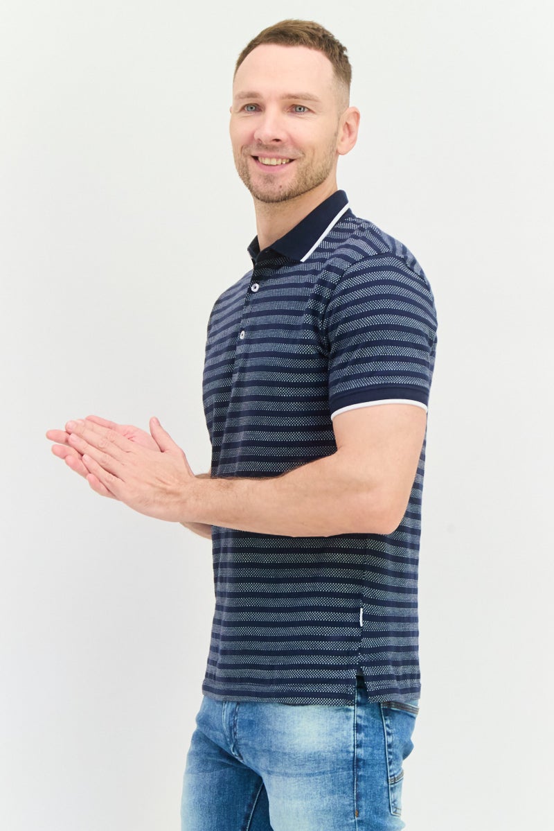 Peter Werth Men Regular Fit Short Sleeves Stripe Polo Shirt, Navy - Image 3