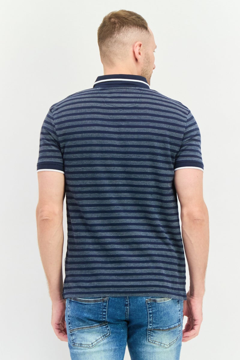 Peter Werth Men Regular Fit Short Sleeves Stripe Polo Shirt, Navy - Image 2