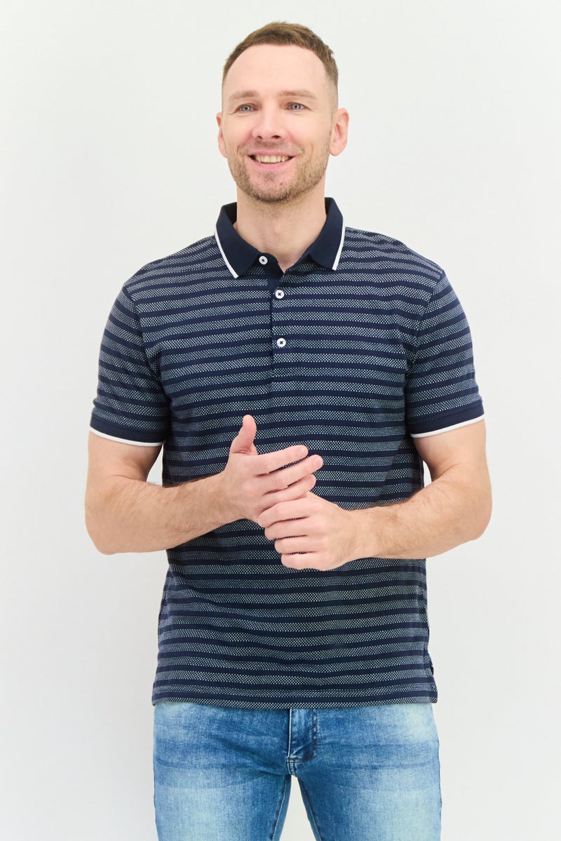 Peter Werth Men Regular Fit Short Sleeves Stripe Polo Shirt, Navy - Image 1