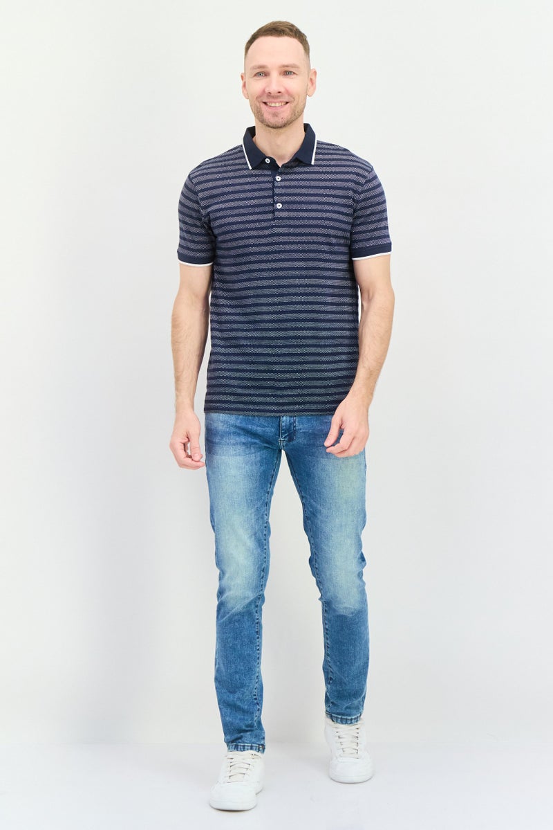 Peter Werth Men Regular Fit Short Sleeves Stripe Polo Shirt, Navy - Image 4