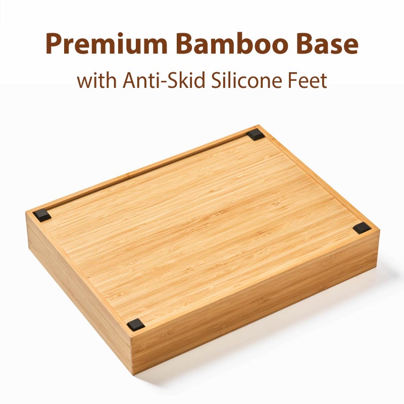 Umilife Bamboo Desk Drawer Organizer, Wood Junk Organizer Tray with Adjustable Dividers, Anti-Skip Storage Organization in Office Bathroom Drawer for Vanity, Makeup, 12" x 9" - Image 4