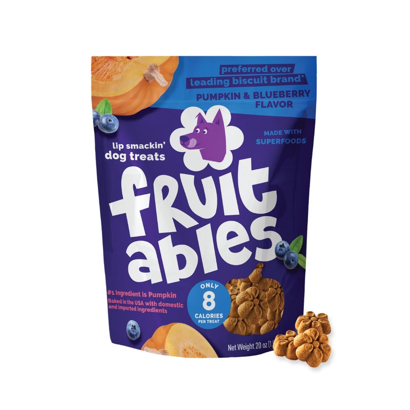 Fruitables Baked Dog Treats, Pumpkin Snacks for Dogs, Low Calorie & Delicious, No Wheat, Corn or Soy, Healthy Puppy Training Treats, Made in The USA, Pumpkin and Blueberry Flavor, 20oz - Image 1
