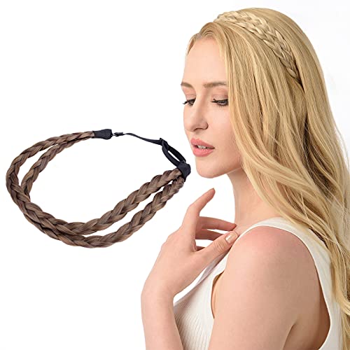 DIGUAN Double Three Strand Synthetic Hair Braided Headband Hairpiece Extension Women Girl Beauty accessory Warm Brown