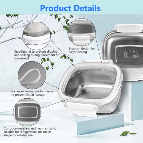 WAWINY Stainless Steel Food Storage Containers with Lids - 3 Piece 8.5oz Small Snack Boxes & Lunch Containers, Leakproof Freezer Safe Meal Prep Containers Fit for Portioning Snacks, Dips, and Condiments - Image 4