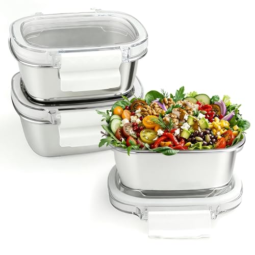 WAWINY Stainless Steel Food Storage Containers with Lids - 3 Piece 8.5oz Small Snack Boxes & Lunch Containers, Leakproof Freezer Safe Meal Prep Containers Fit for Portioning Snacks, Dips, and Condiments - Image 1