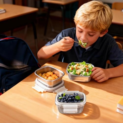 WAWINY Stainless Steel Food Storage Containers with Lids - 3 Piece 8.5oz Small Snack Boxes & Lunch Containers, Leakproof Freezer Safe Meal Prep Containers Fit for Portioning Snacks, Dips, and Condiments - Image 2
