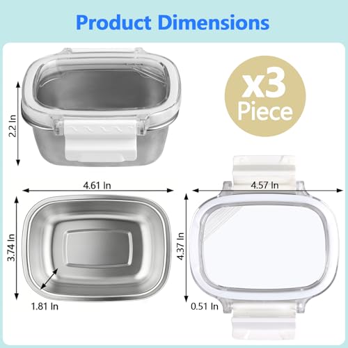 WAWINY Stainless Steel Food Storage Containers with Lids - 3 Piece 8.5oz Small Snack Boxes & Lunch Containers, Leakproof Freezer Safe Meal Prep Containers Fit for Portioning Snacks, Dips, and Condiments - Image 3