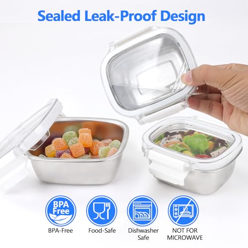 WAWINY Stainless Steel Food Storage Containers with Lids - 3 Piece 8.5oz Small Snack Boxes & Lunch Containers, Leakproof Freezer Safe Meal Prep Containers Fit for Portioning Snacks, Dips, and Condiments - Image 5