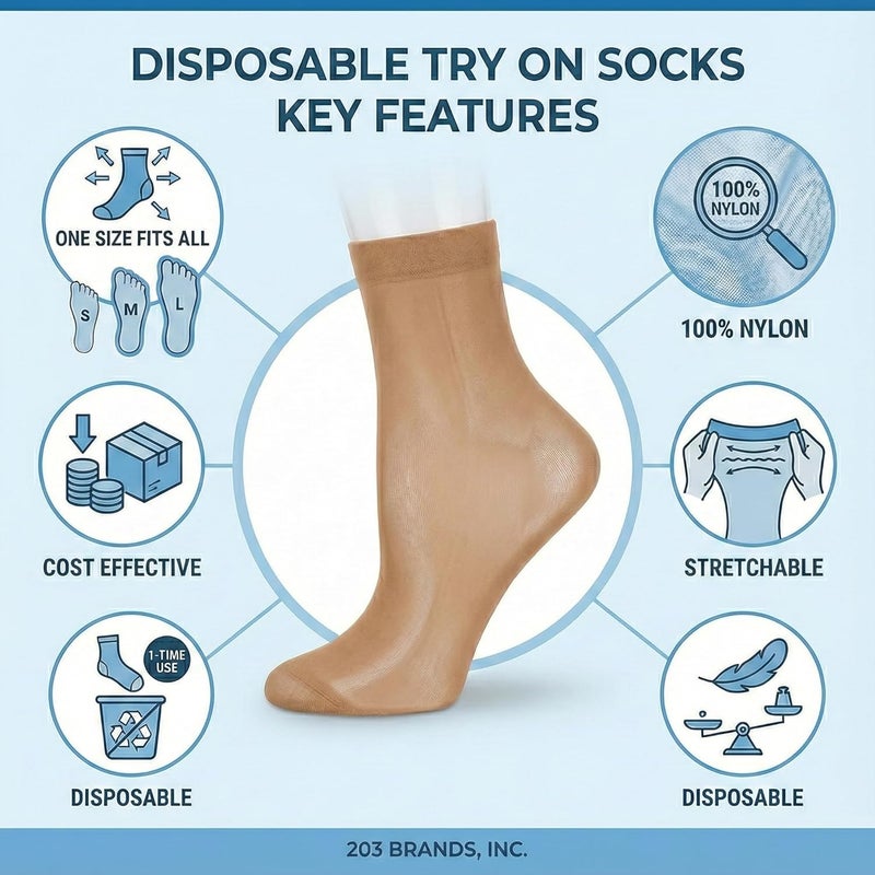 203 Brands New Disposable Try On Socks - Beige Tan Footies - Image 2