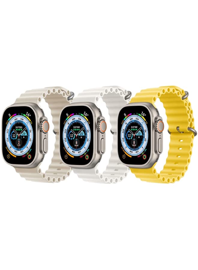 IAF Silicone Ocean Band Strap for Apple Watch 38/40/41mm Pearl White/Snow White/Yellow Set of 3