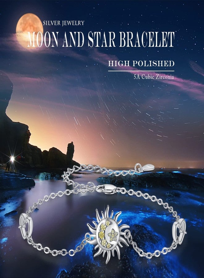 Cuoka Sun and Moon Bracelet 925 Sterling Silver Moon Star Cresent Sunburst Bracelets for Women Jewelry - Image 4