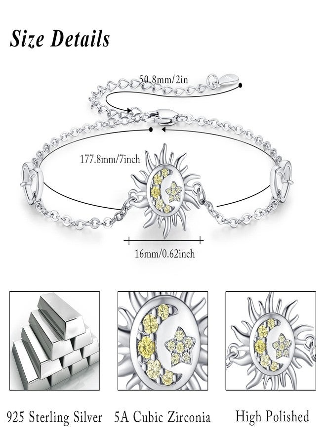 Cuoka Sun and Moon Bracelet 925 Sterling Silver Moon Star Cresent Sunburst Bracelets for Women Jewelry - Image 2