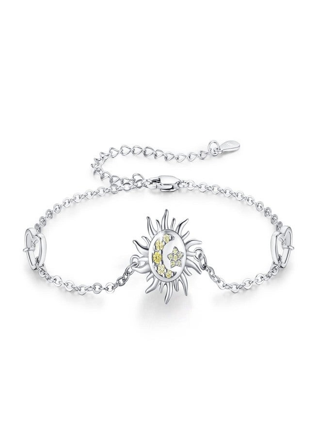 Cuoka Sun and Moon Bracelet 925 Sterling Silver Moon Star Cresent Sunburst Bracelets for Women Jewelry - Image 1