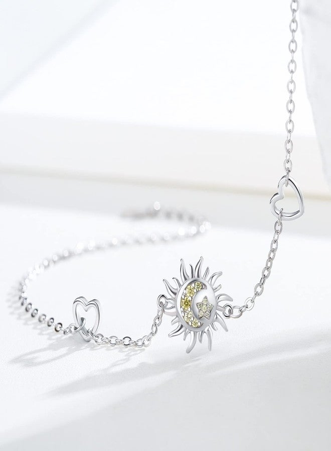 Cuoka Sun and Moon Bracelet 925 Sterling Silver Moon Star Cresent Sunburst Bracelets for Women Jewelry - Image 3