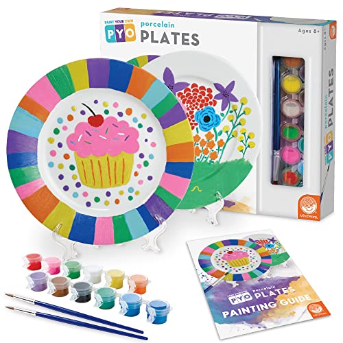 MindWare Paint Your Own Porcelain Plates Kit Includes 2 Porcelain Plates 12 Paints 2 Paint Brushes and 2 Stands - Image 1
