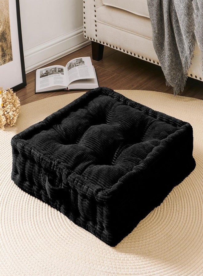 Wellsin Square Floor Pillows for Adults Kids - Meditation Floor Pillow Seating Cushion - Tufted Floor Cushion with Shredded Foam & Velvet Cover, 2 Pack, 20x20 Inch, Black - Image 2