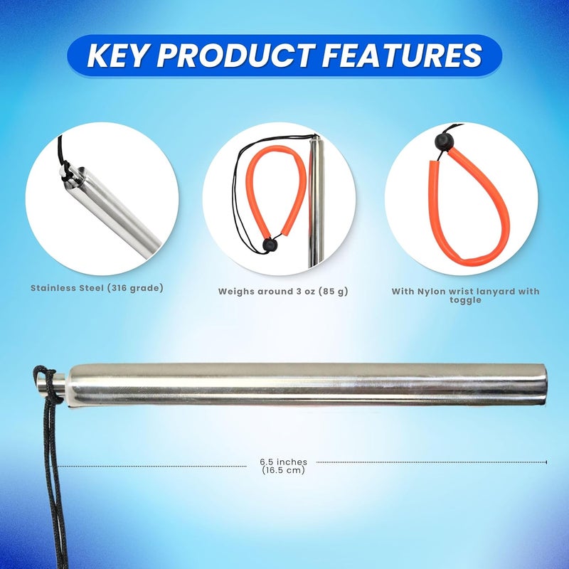 Scuba Choice Scuba Dive 6.5" Stainless Steel Tank Rattle Signal Device Stick with Lanyard, Silver - Image 3