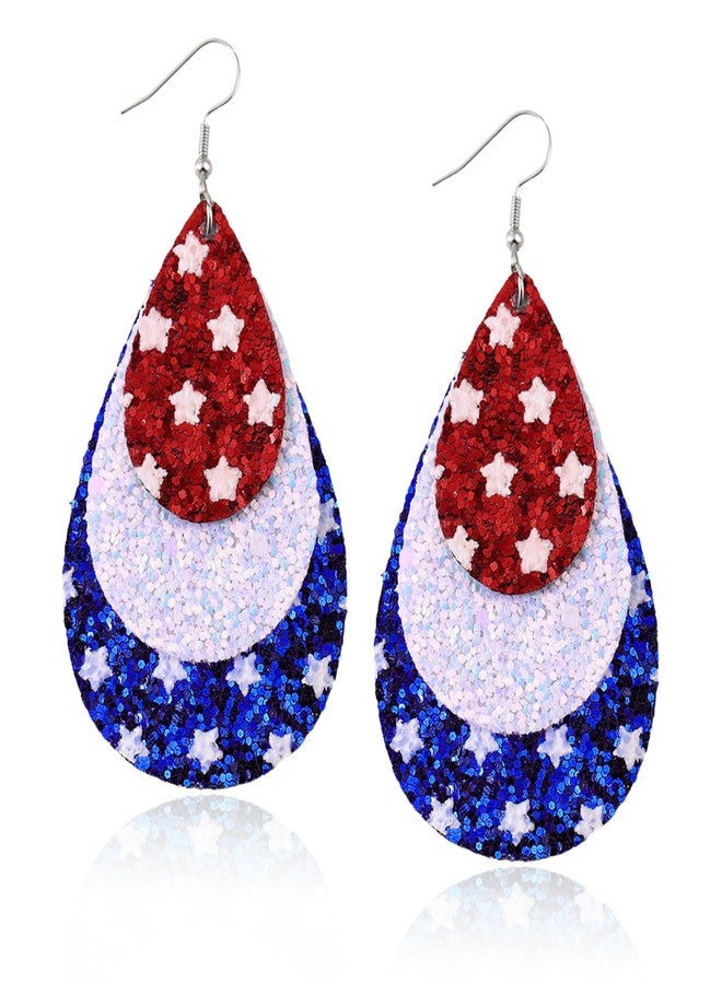 Nanafast American Flag Earrings for Women PU Leather 4th of July Dangle Earrings Patriotic USA Earrings Red White Blue Accessories-Teardrop 6 - Image 1