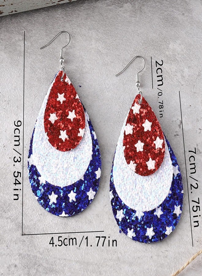 Nanafast American Flag Earrings for Women PU Leather 4th of July Dangle Earrings Patriotic USA Earrings Red White Blue Accessories-Teardrop 6 - Image 2